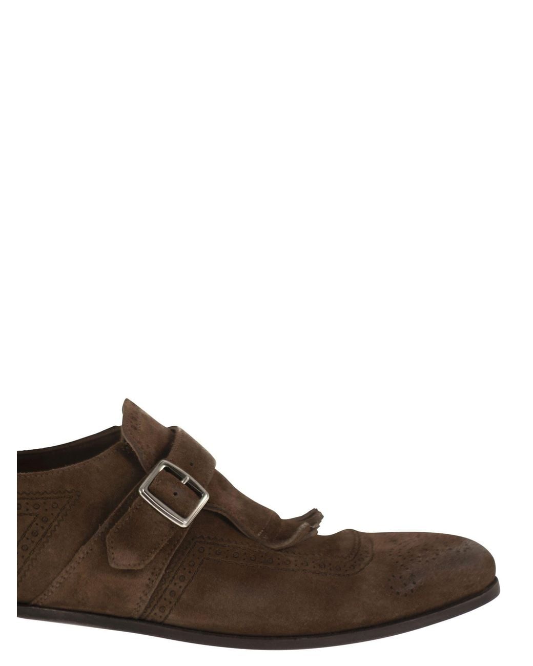 Church's Brown Shanghai Suede Monk Strap With Fringe Detail