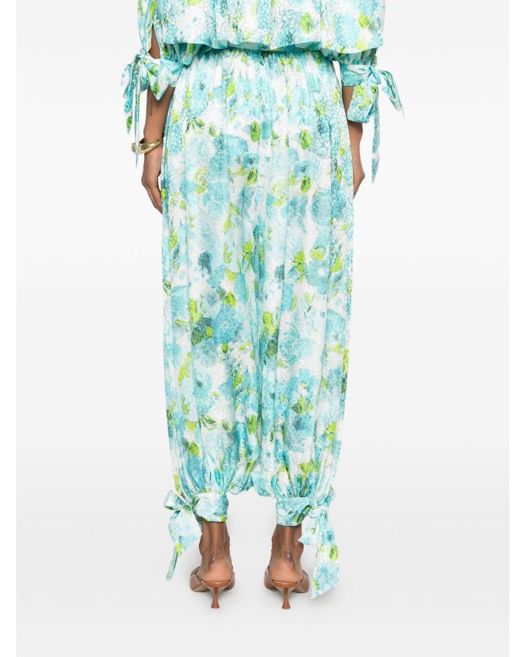 Chloé Green Printed Silk Trousers