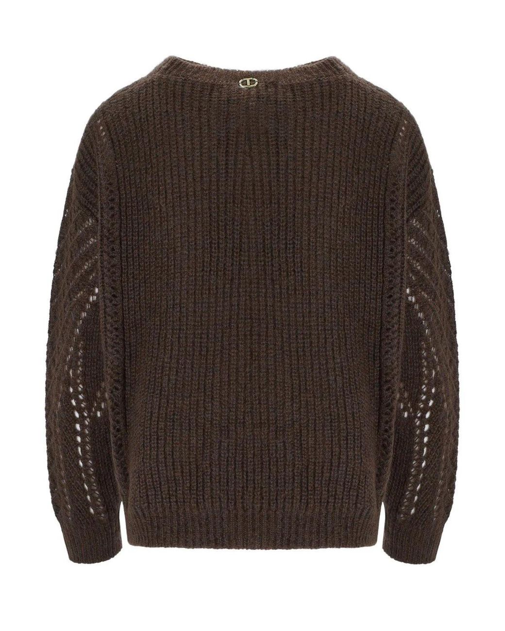 Twinset Brown Chocolate Perforated Crewneck Sweater