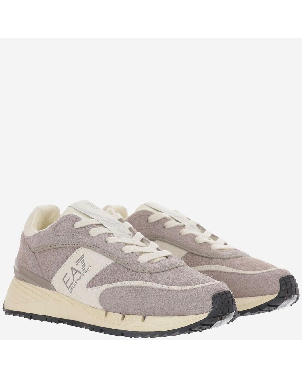 EA7 Gray Leather Sneakers With Logo