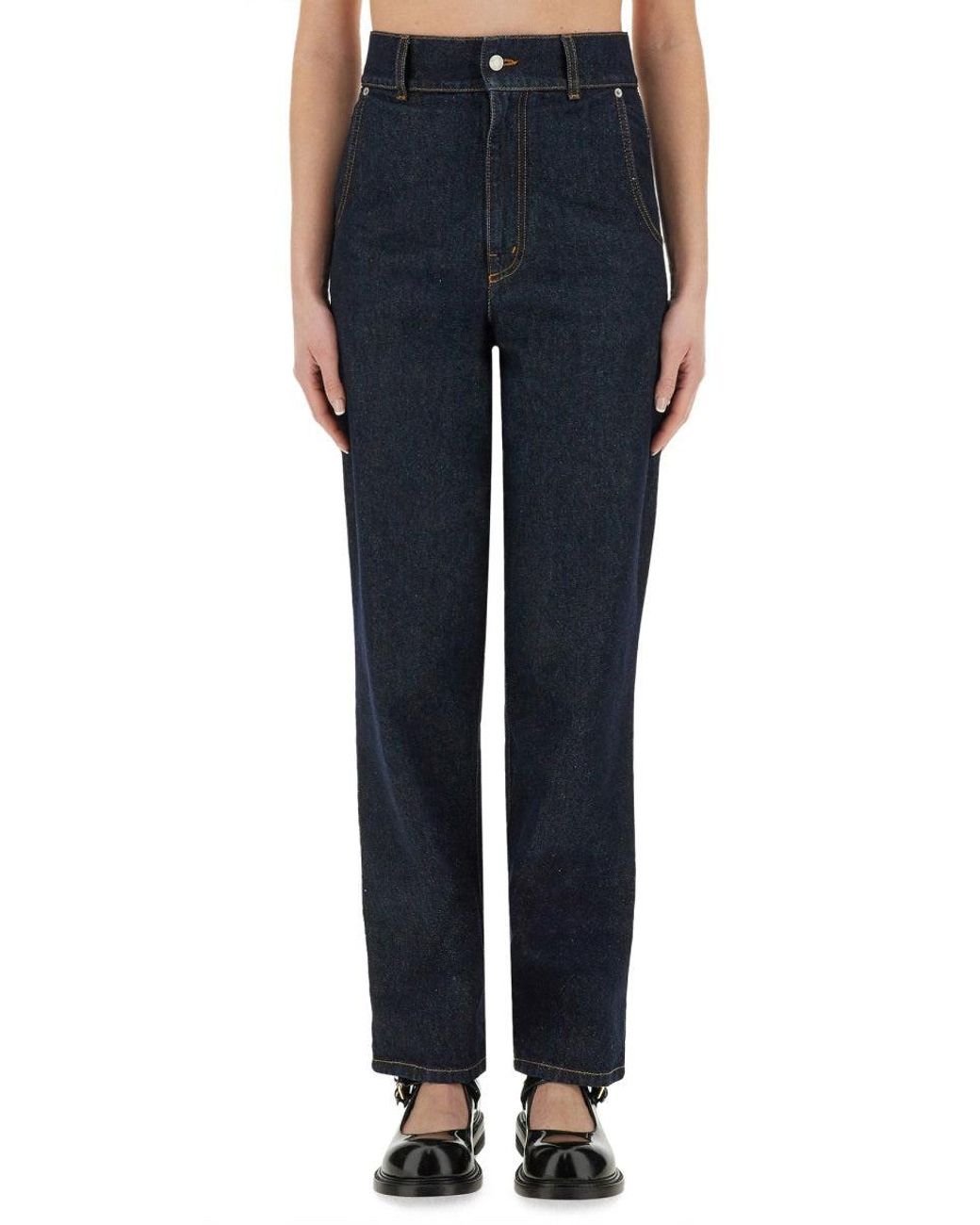 Moschino Blue Laurel Crown Patch Denim Pants