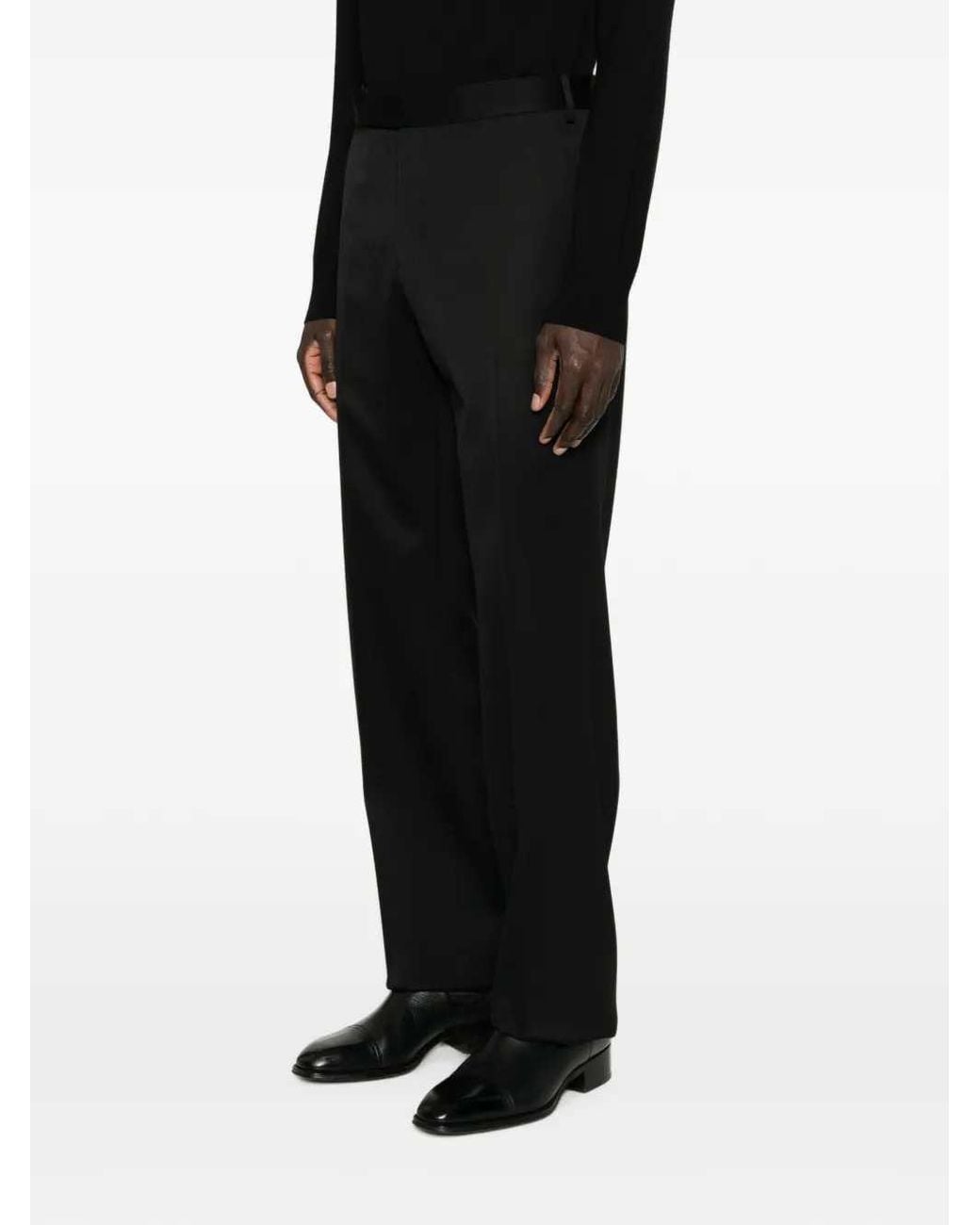 Lardini Black Straight Leg Trousers With Pressed Crease