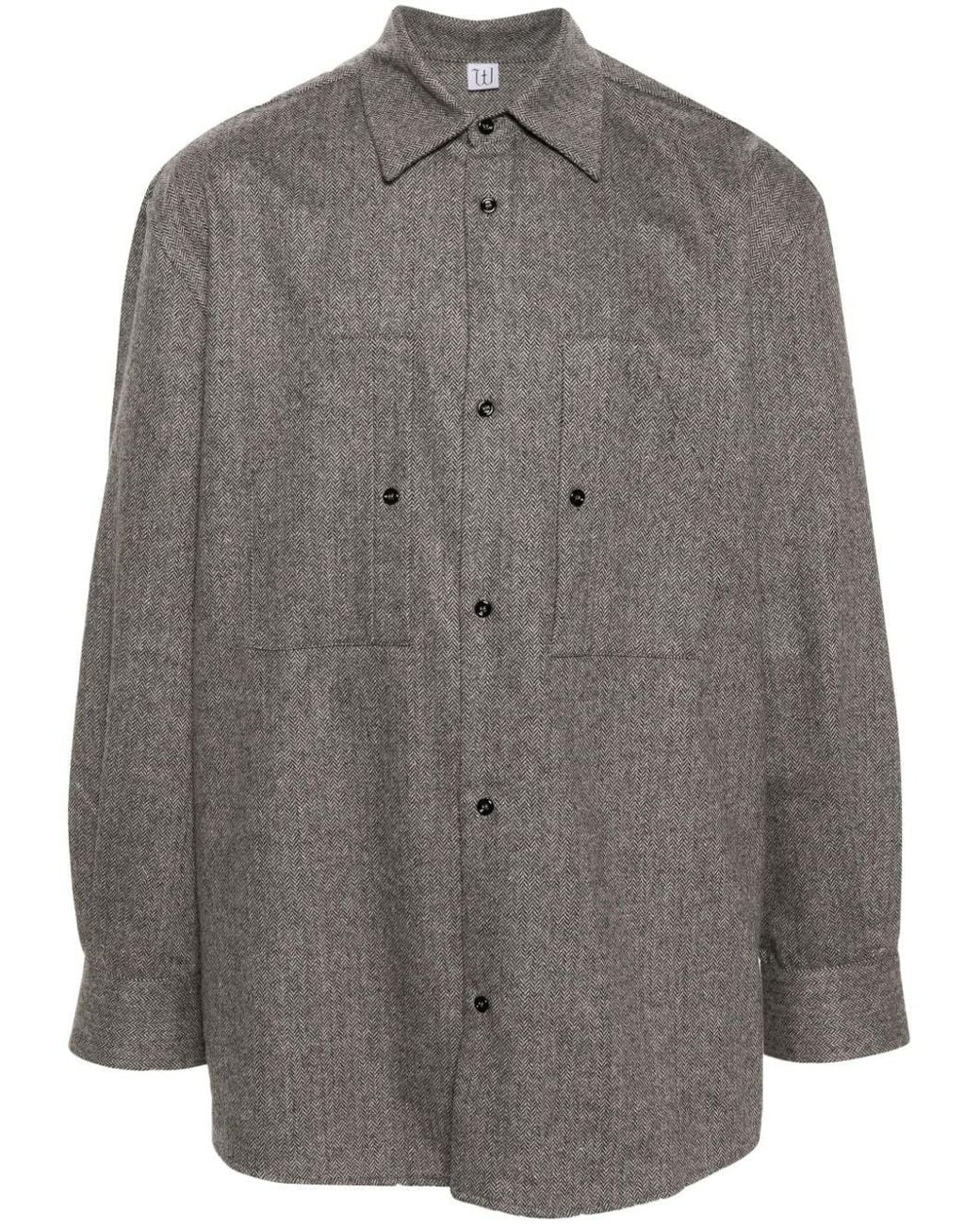Winnie NY Gray Herringbone-Pattern Mélange Shirt for men