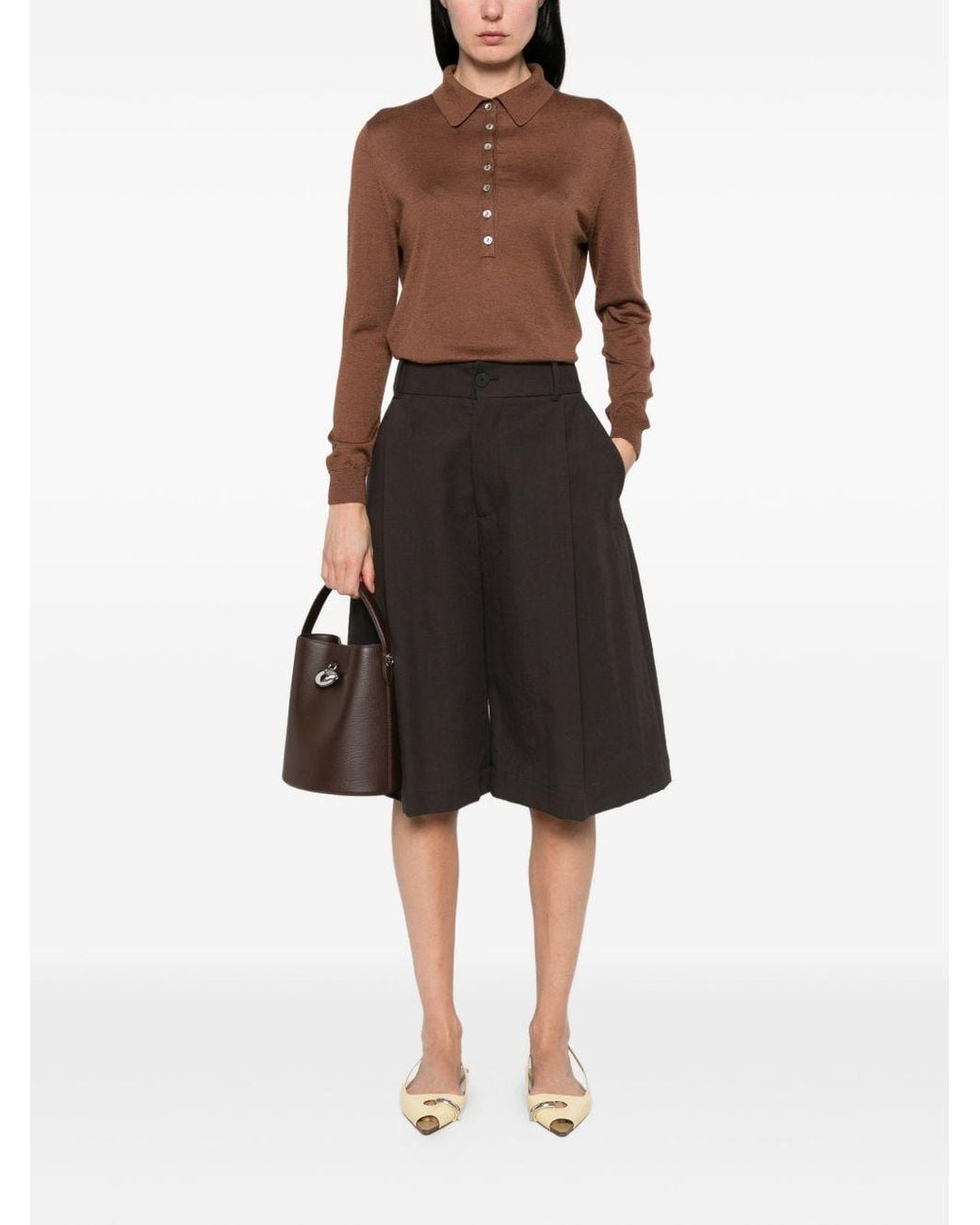 Be You Brown Cashmere And Silk Polo Sweater