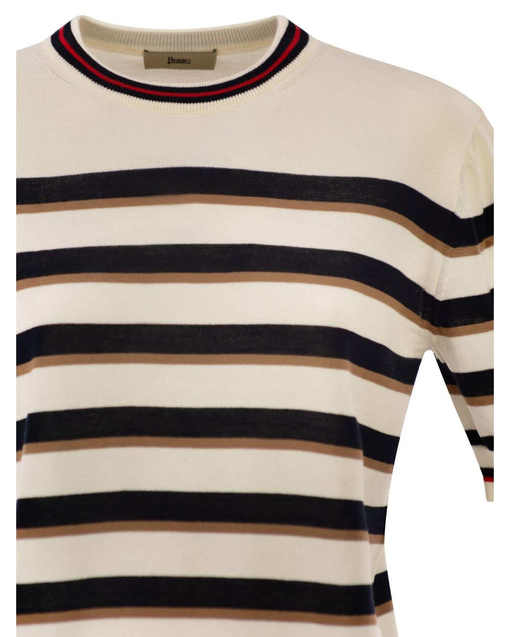 Herno White Short-Sleeved Striped Cotton Jumper