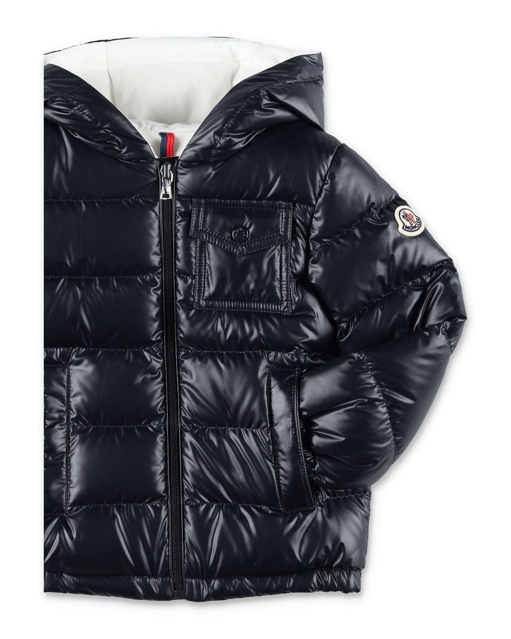 Moncler Blue Mini Hooded Glossy Down Puffer Jacket