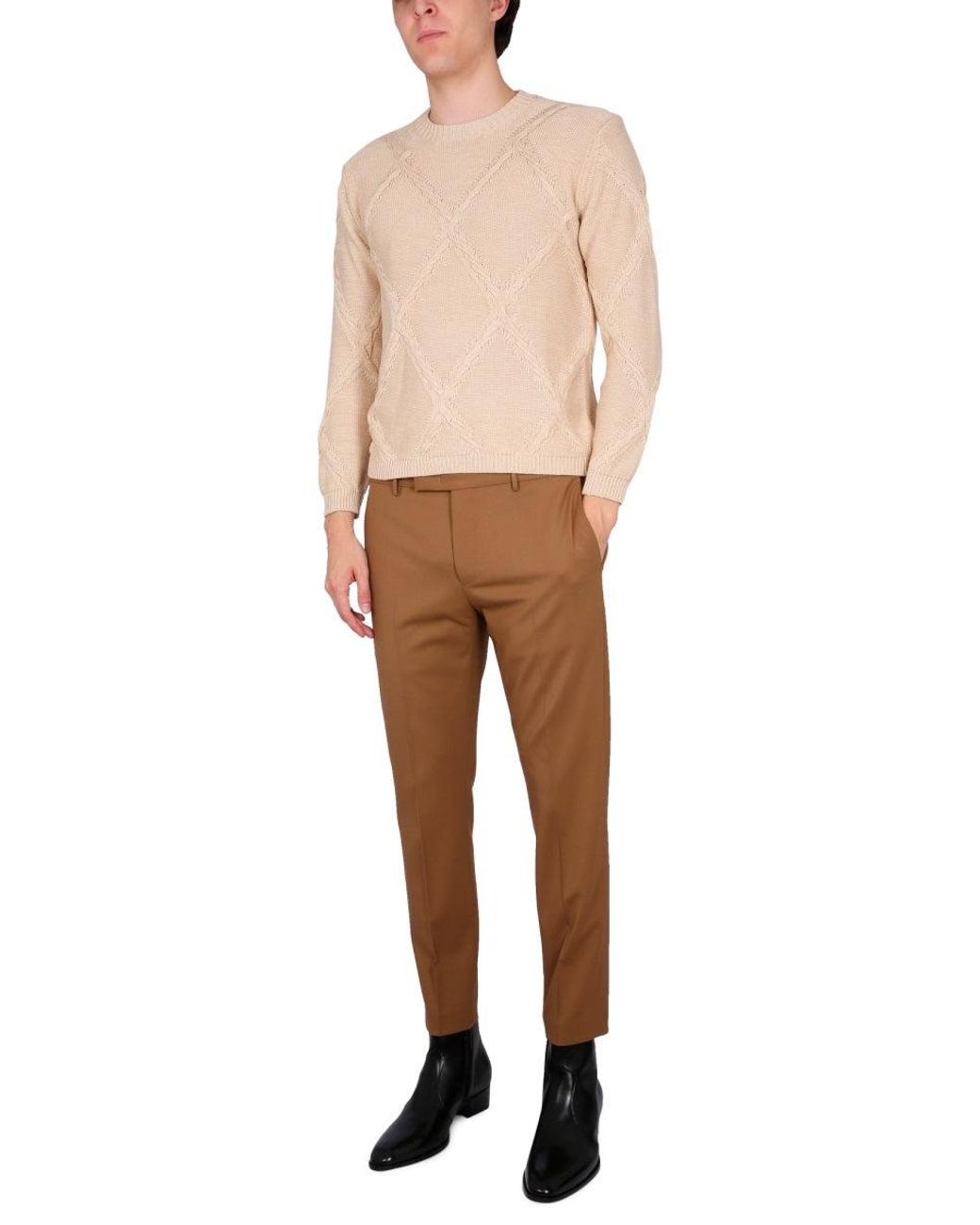 Ballantyne Natural Cotton Cable Stitch Crew Neck Sweater for men