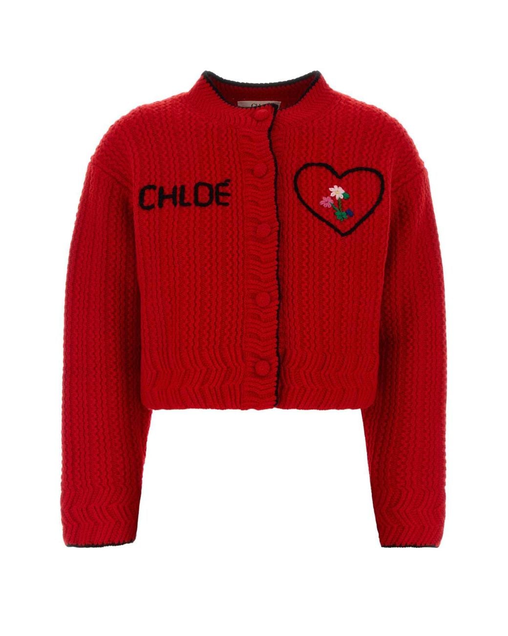Chloé Red Wool Blend Cardigan With Silk & Cashmere