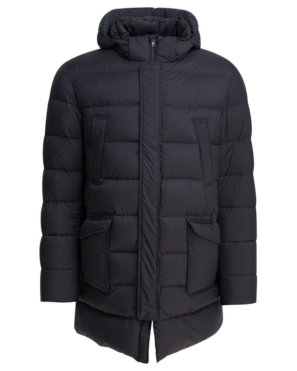 Herno Blue Long Down Jacket With Hood Jackets And Coats