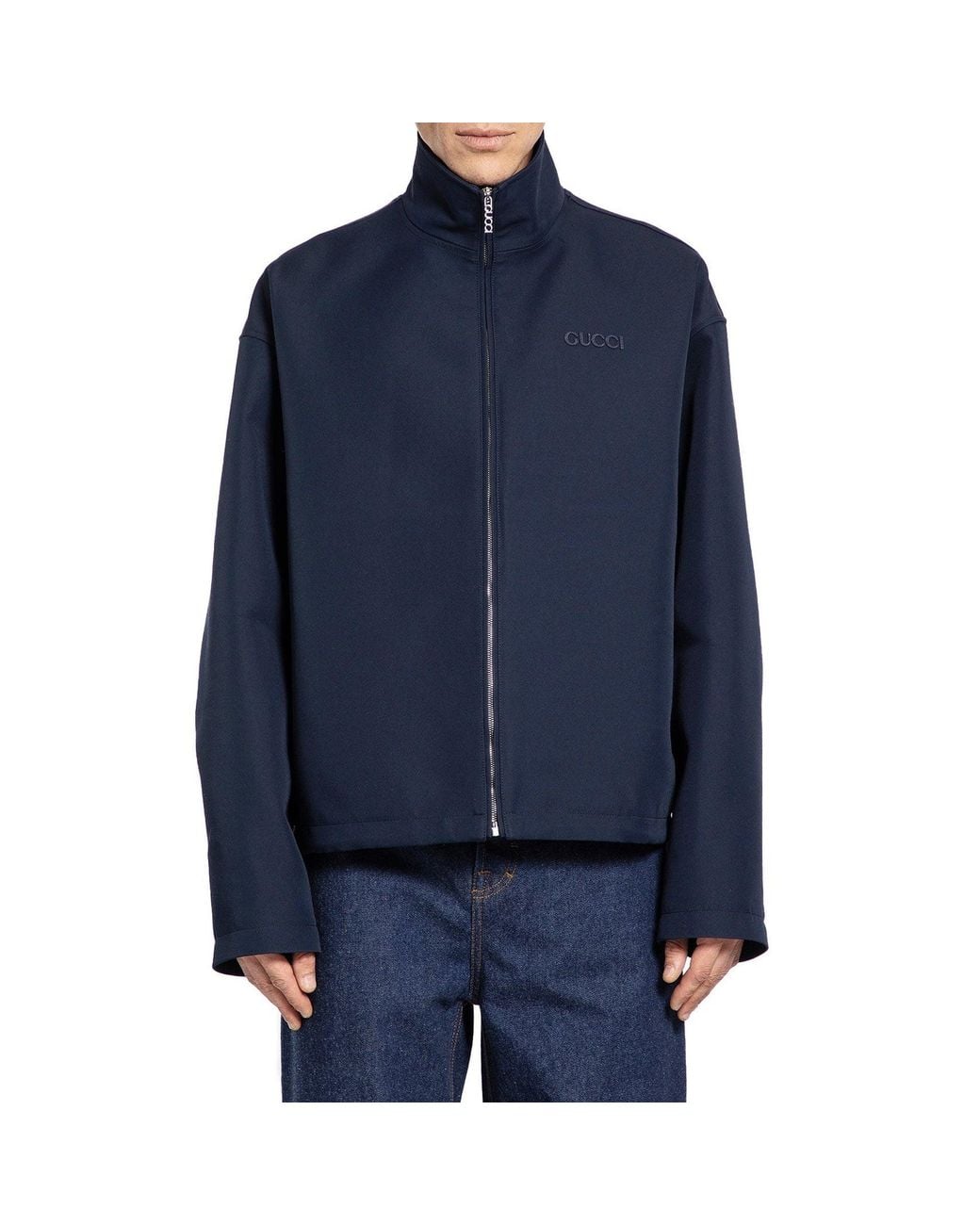 Gucci Blue Wool Long Sleeve Bomber Jacket for men