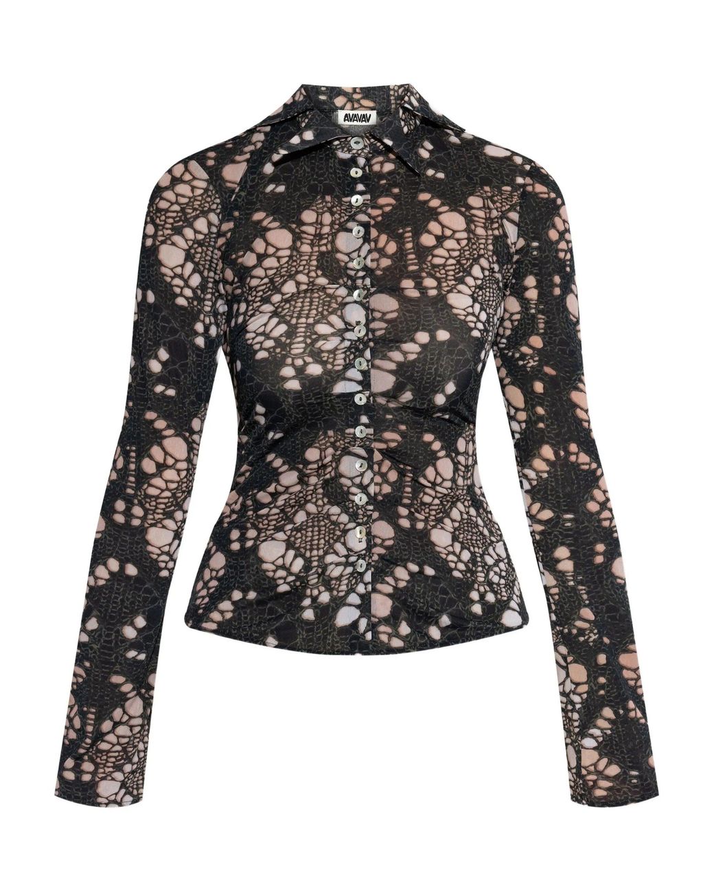 AVAVAV Black Spiky Printed Distressed Knit