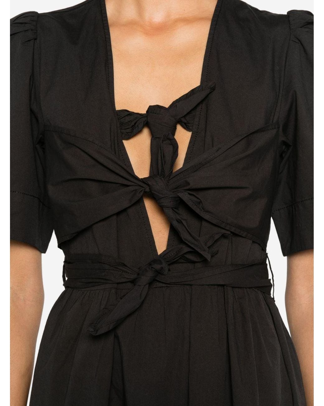 Ganni Black V Neck Midi Dress