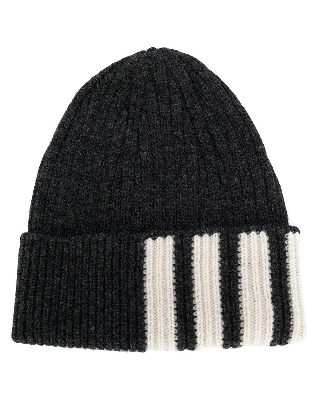 Thom Browne Black Rib Hat W/ 4 Bar Stripe