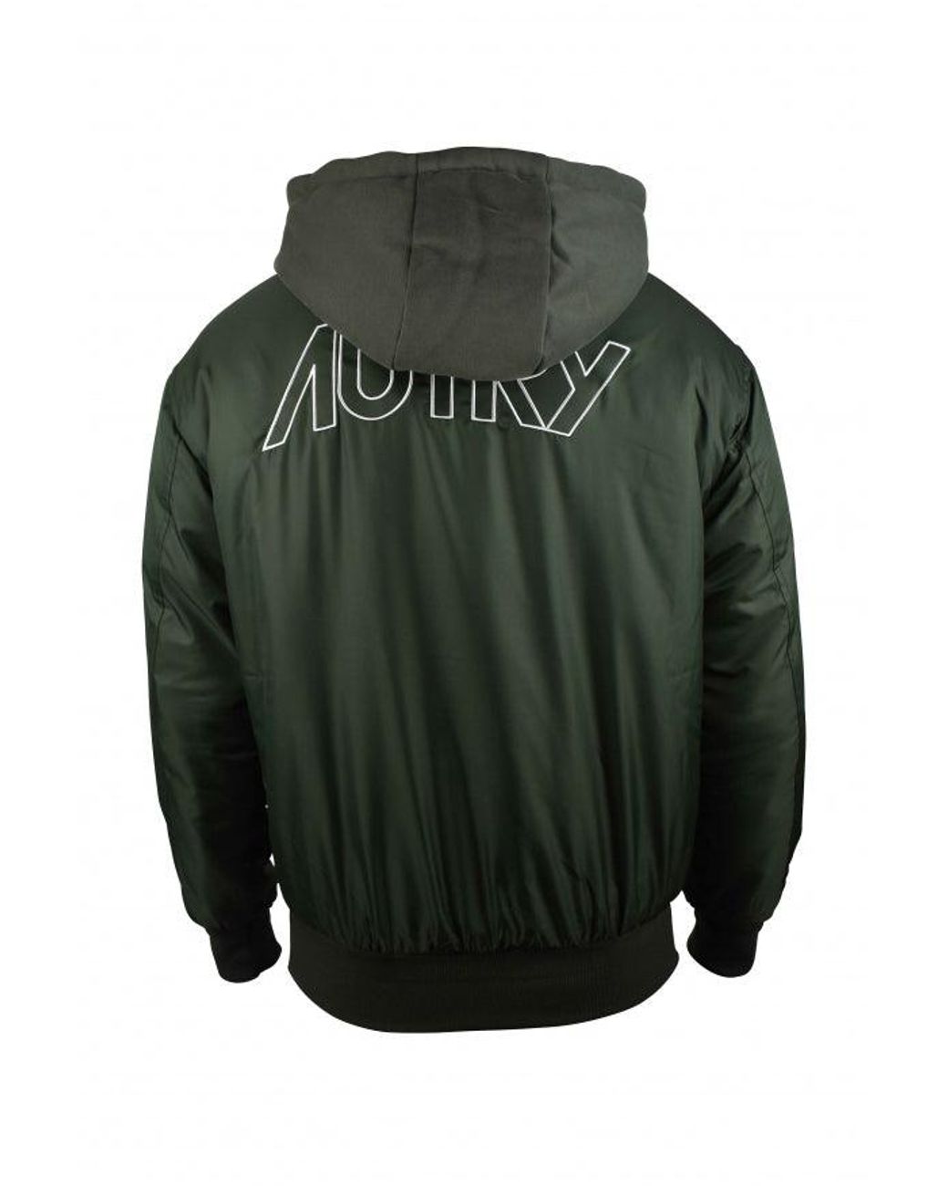 Autry Green Hooded Bomber Jacket With Embroidered Logos