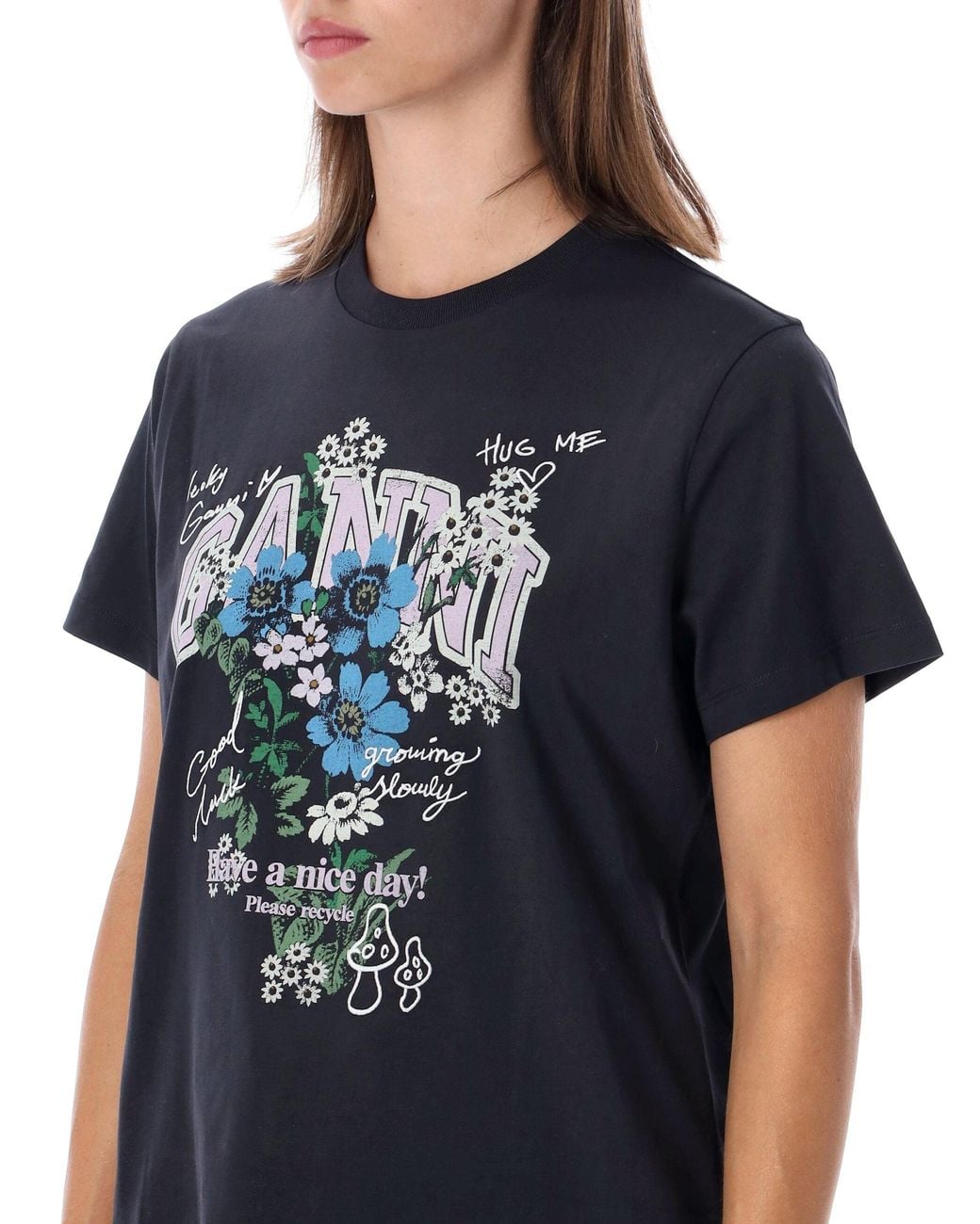 Ganni Blue Graphic Cotton T-Shirt