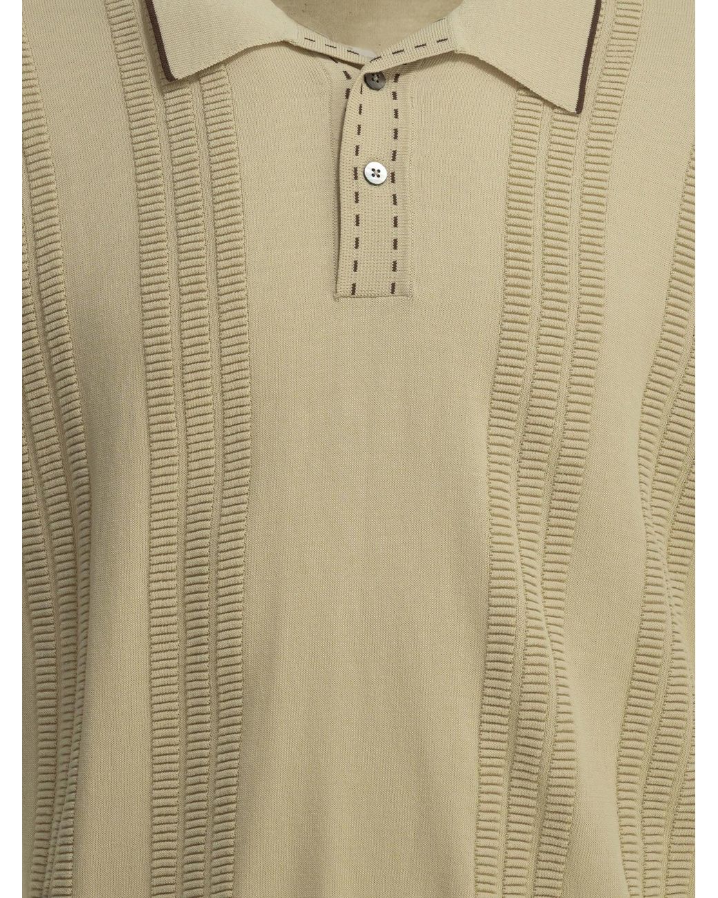 Beams Plus Multicolor Cotton Textured Knit Button-Down Polo Shirt