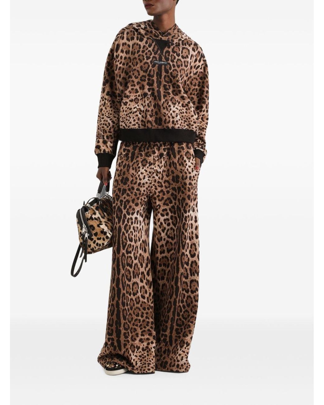 Dolce & Gabbana Brown Leo Print Cotton Hoodie