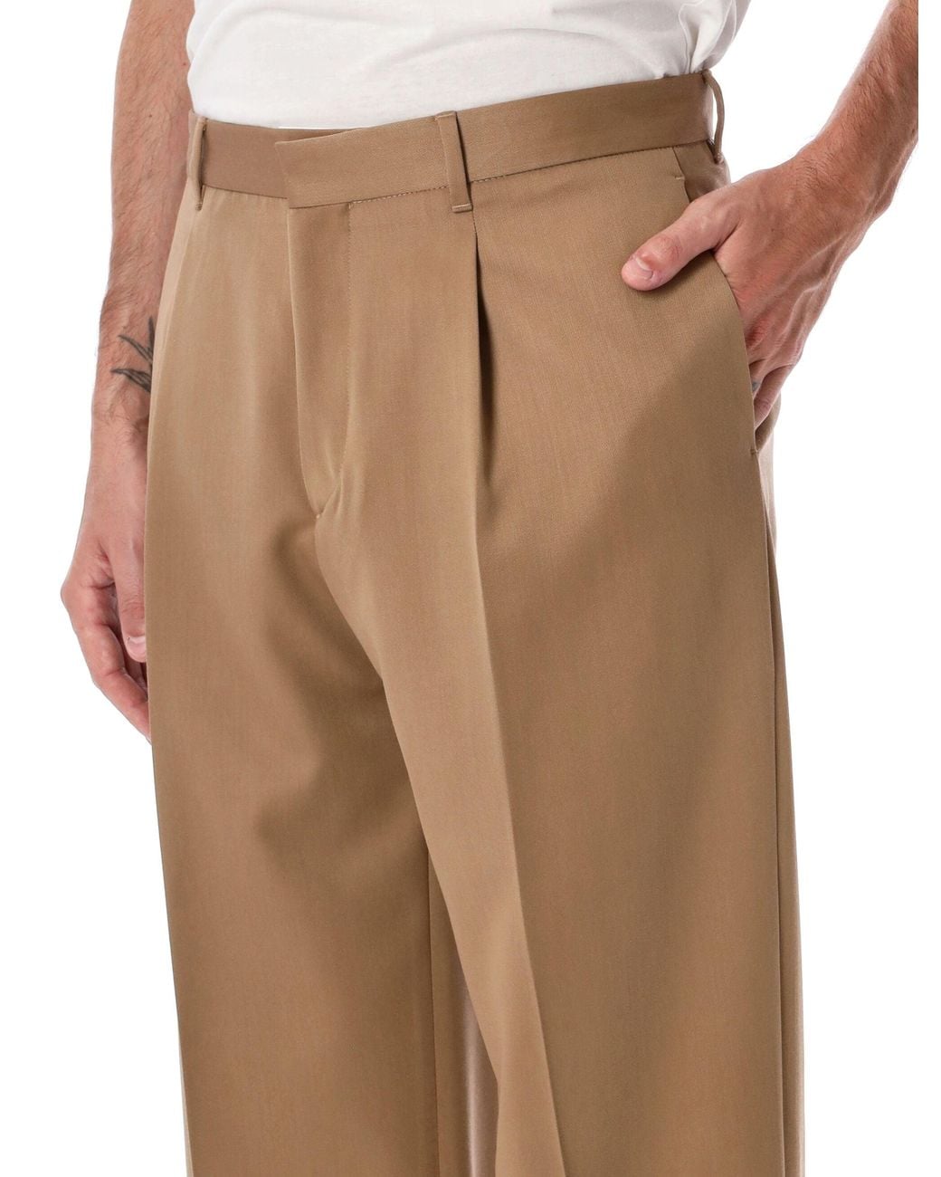 Lardini Natural Pleated Wool Tailored Trousers for men