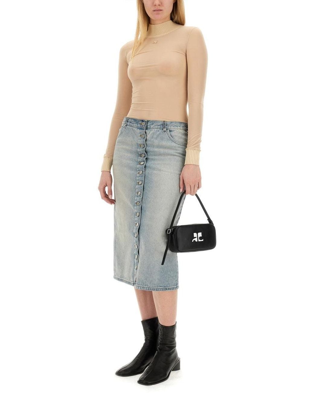 Courreges Blue Chic Cotton Midi Skirt For