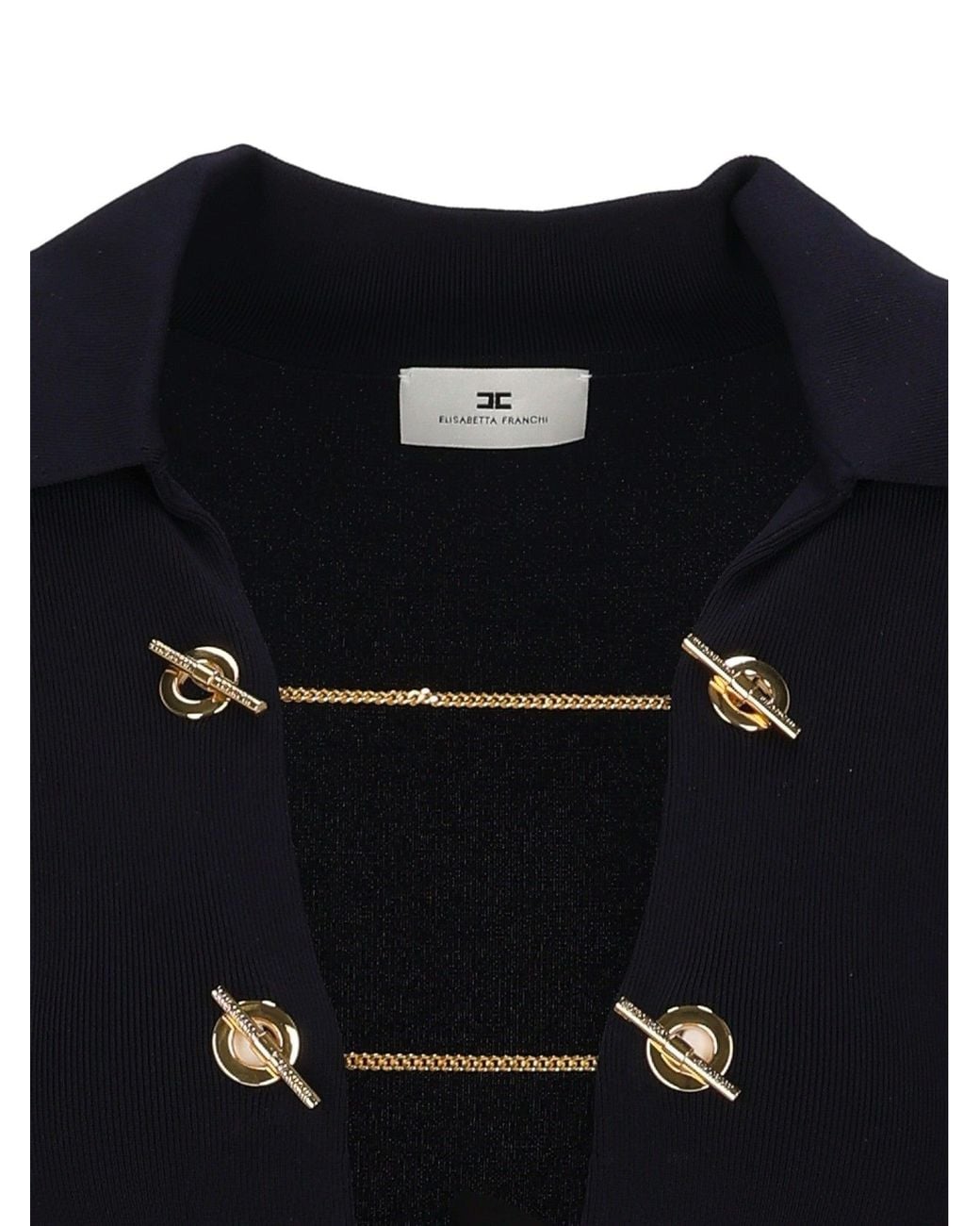 Elisabetta Franchi Black Knit Fitted Chain Bodysuit