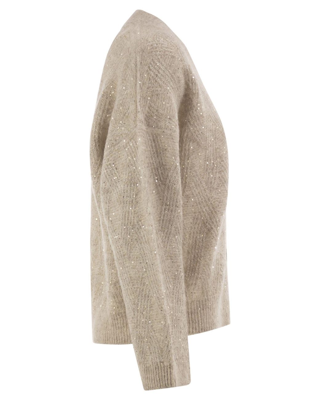 Peserico Natural V-Neck Knitted Cardigan With Sequins