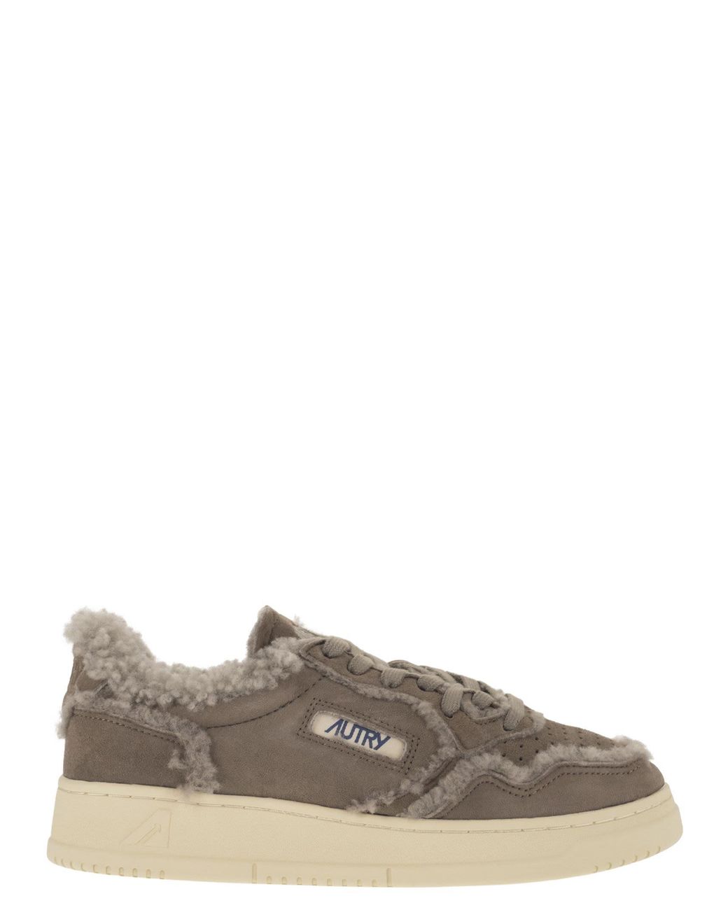 Autry Gray Medalist Low Suede Trainers With Shearling Lining
