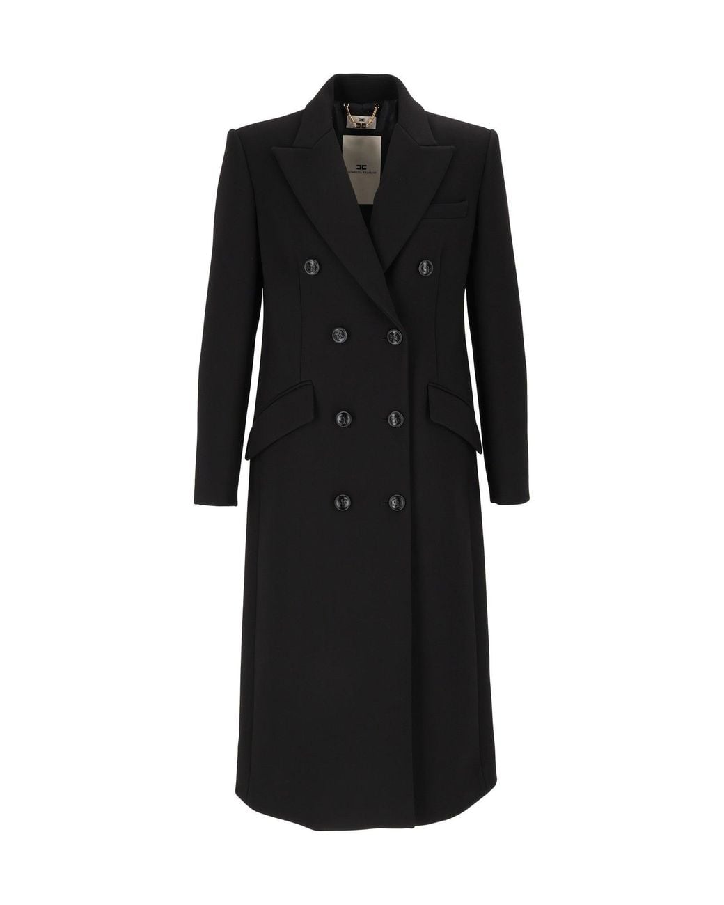 Elisabetta Franchi Black Double-Breasted Structured Coat