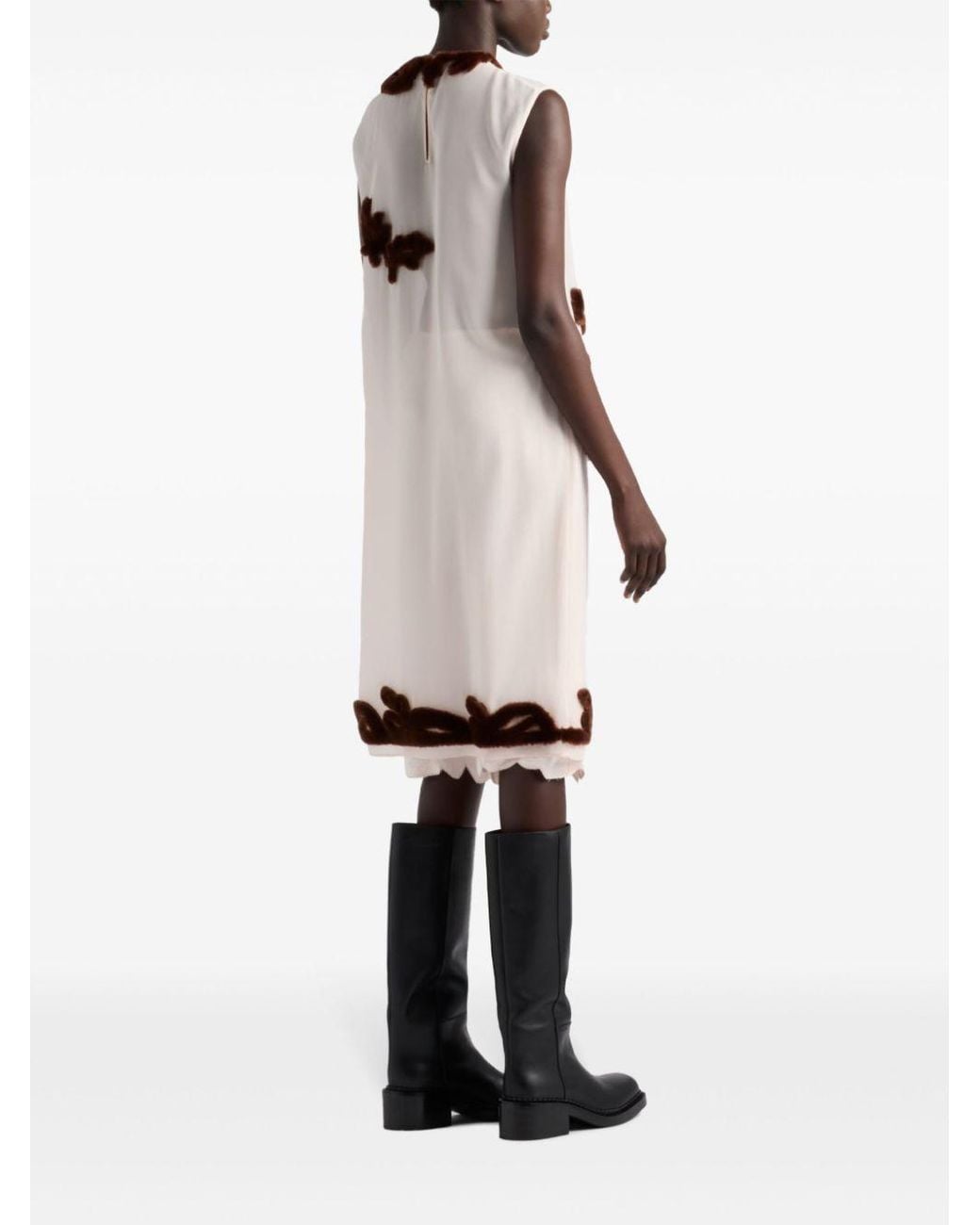 Prada Natural Embroidered Georgette Dress