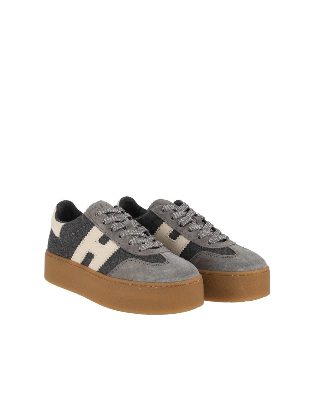 Hogan Gray Textured Cream Accent Low-Top Sneakers