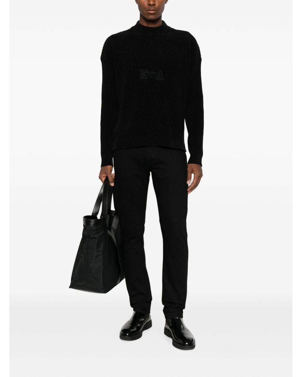 Emporio Armani Black Cotton Crewneck Sweater