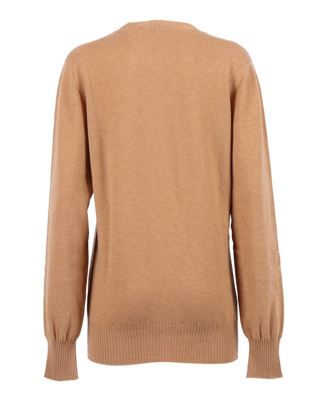 Alberta Ferretti Brown Gathered Cashmere Sweater With Decorative Pearl Accents
