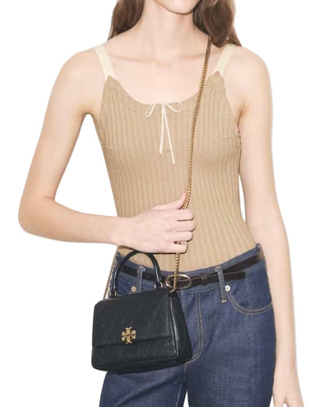 Tory Burch Black Quilted Mini Charlie Bag With Top Handle