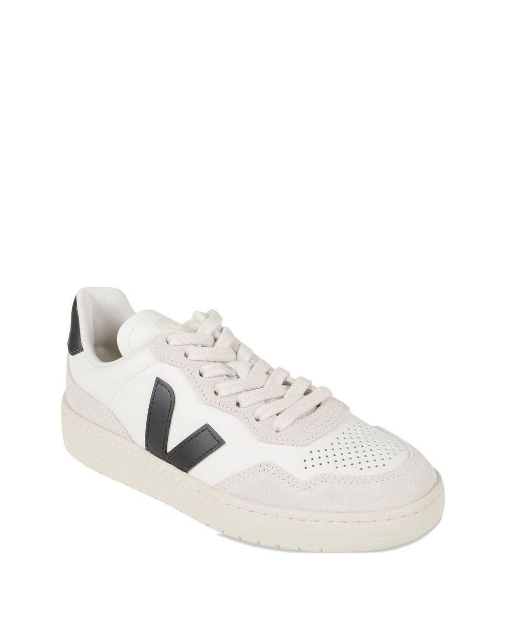 Veja White V-90 Logo-Patch Sneakers