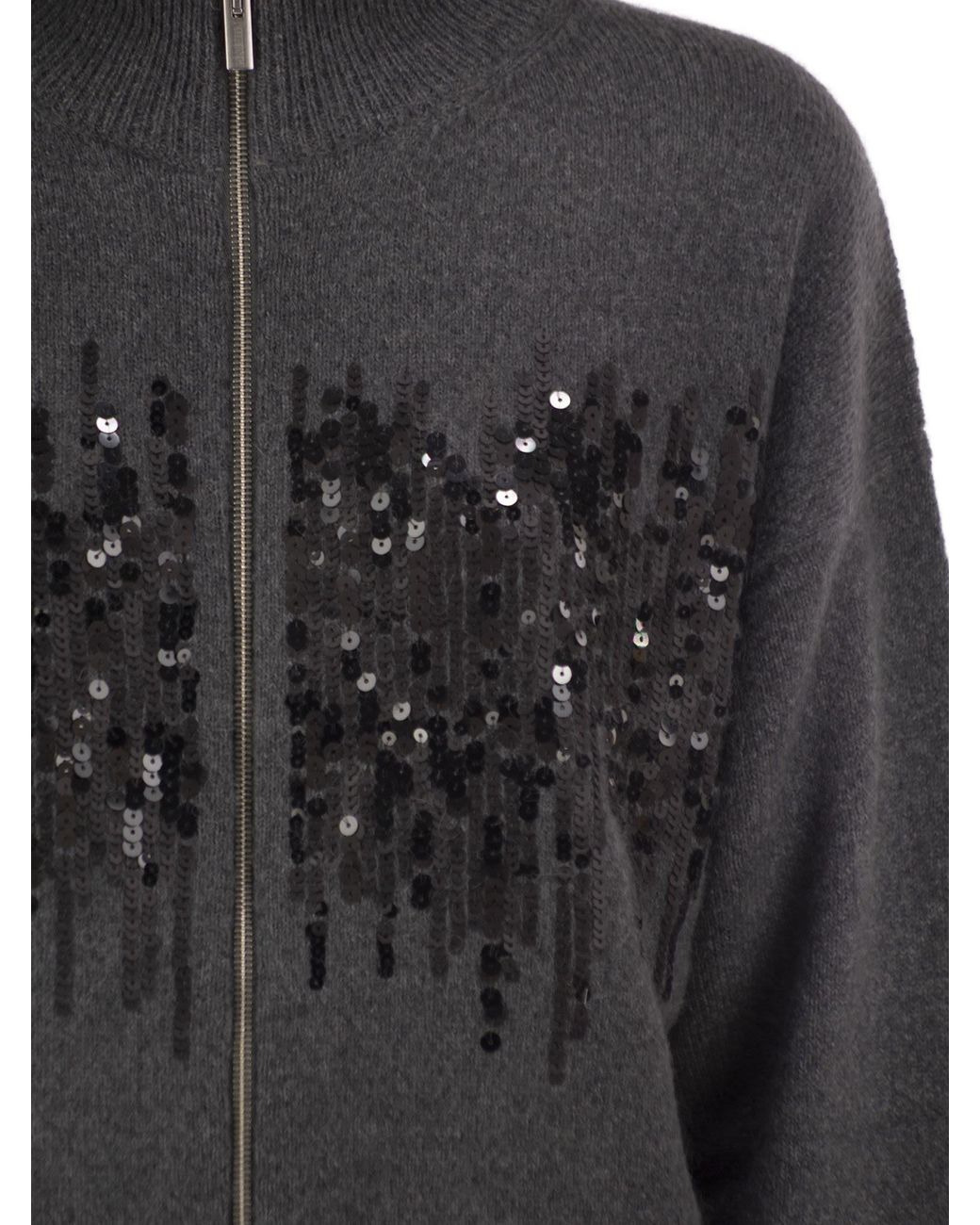 Peserico Black Knitted Cardigan With Sequins And Two-Way Zip