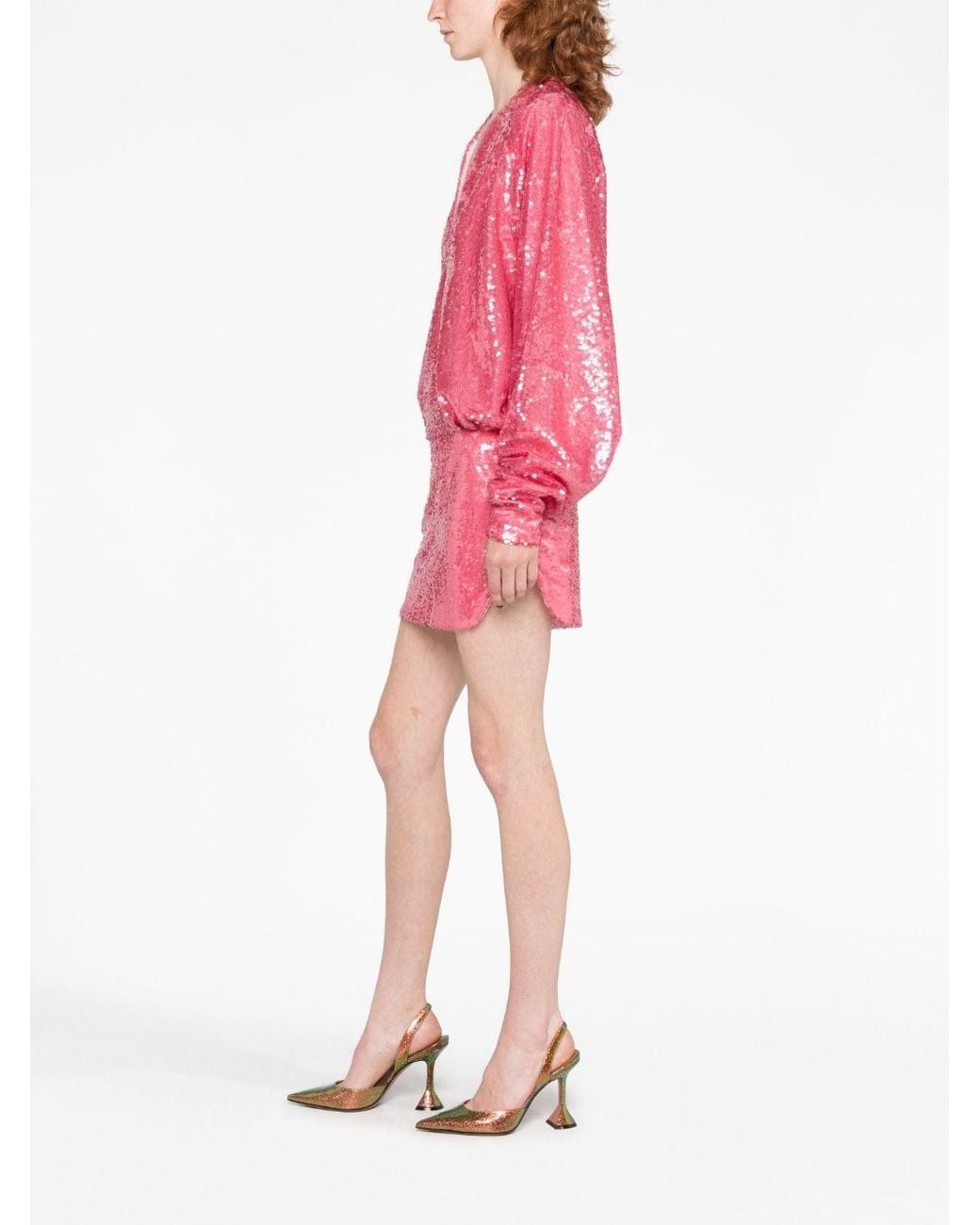 The Attico Pink Gael Sequined Mini Dress