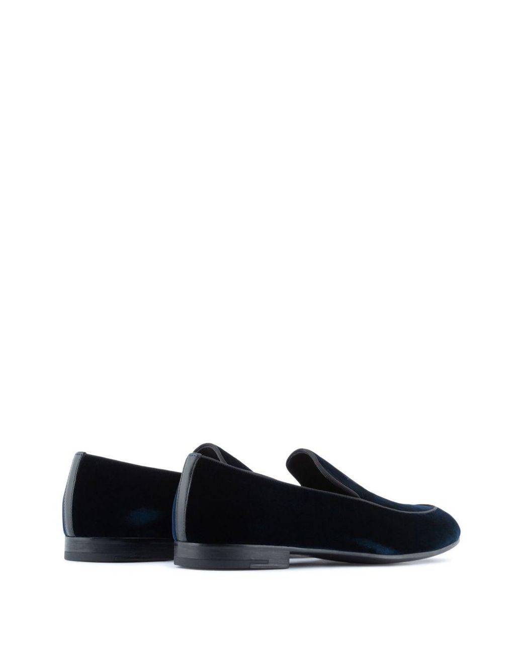 Giorgio Armani Black Embroidered Logo Velvet Loafers