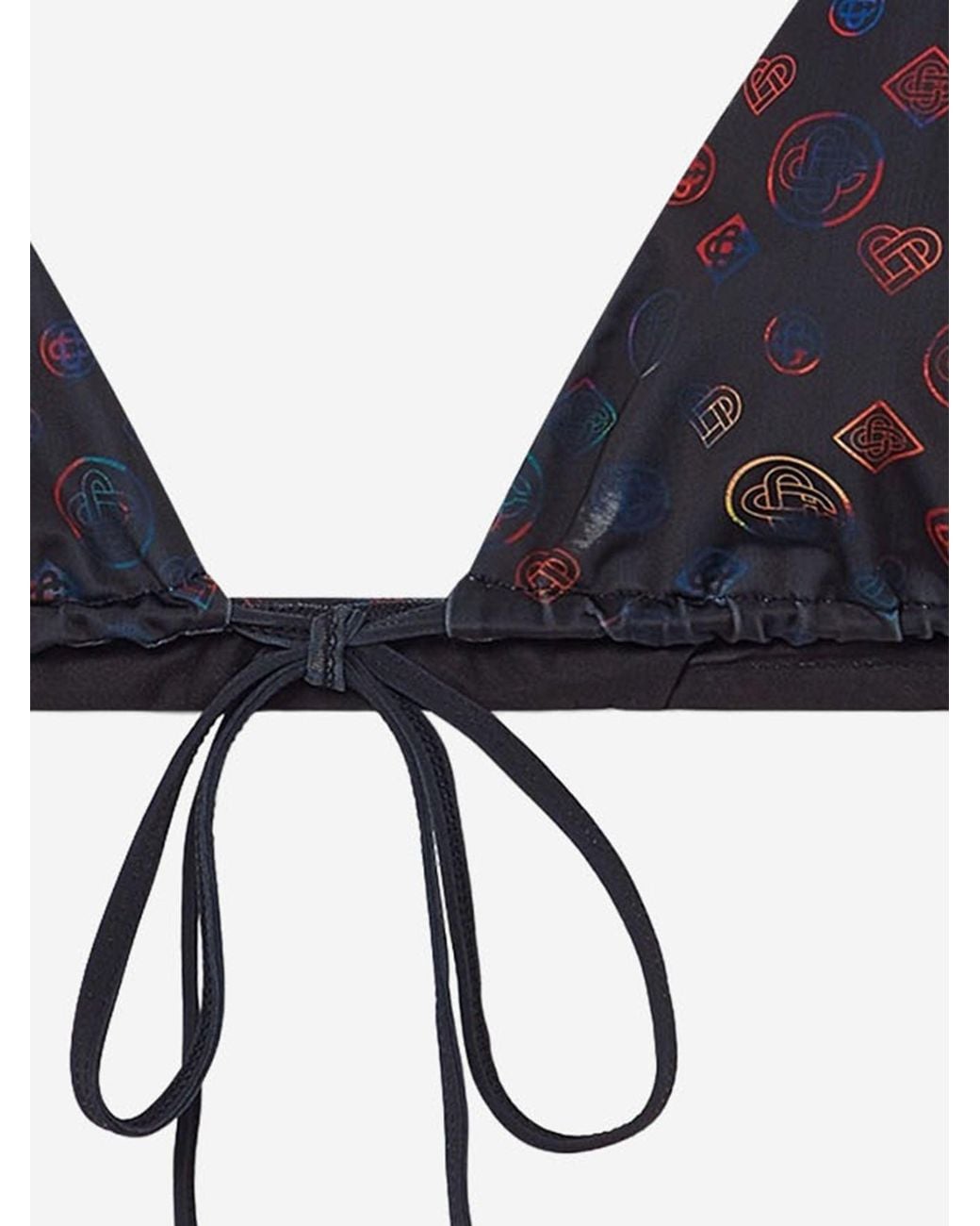 Casablanca Black Drawstring Triangle Bikini Top With Monogram