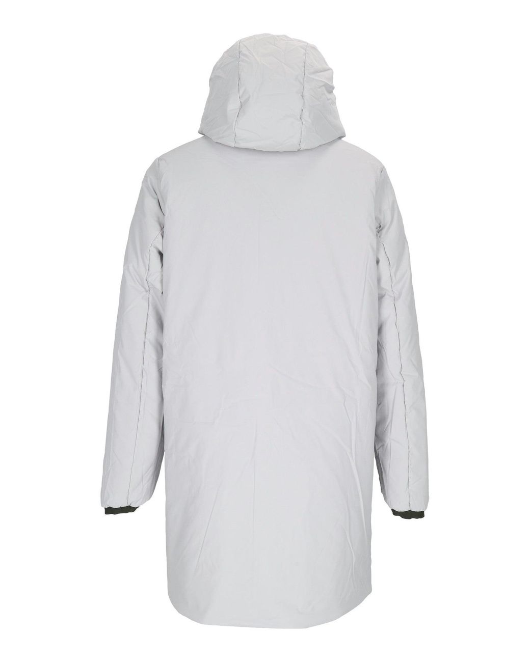 K-Way Gray 3/4 Length Padded Jacket With Hood And Stripe Detail