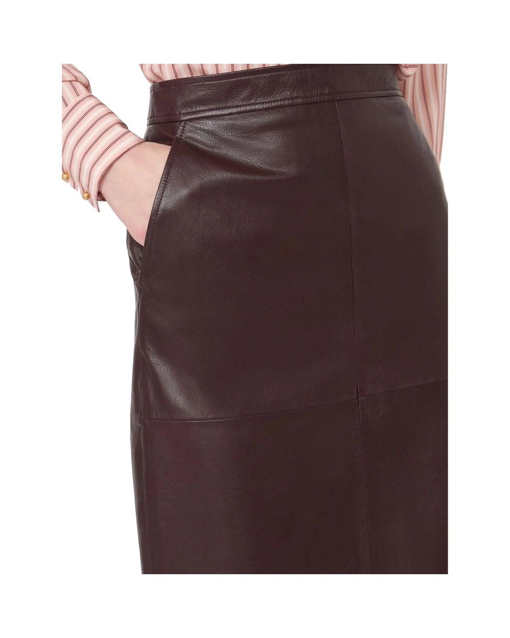 Max Mara Brown Studio Timore Leather Pencil Skirt