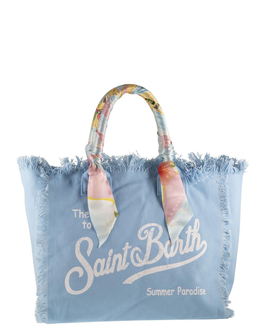 Mc2 Saint Barth Blue Canvas Tote Bag With Scarf Wrapped Handles