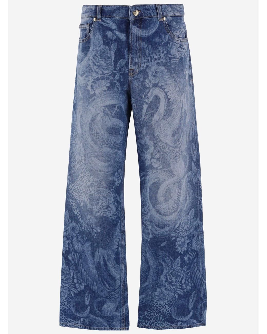 Just Cavalli Blue Printed Cotton Jeans