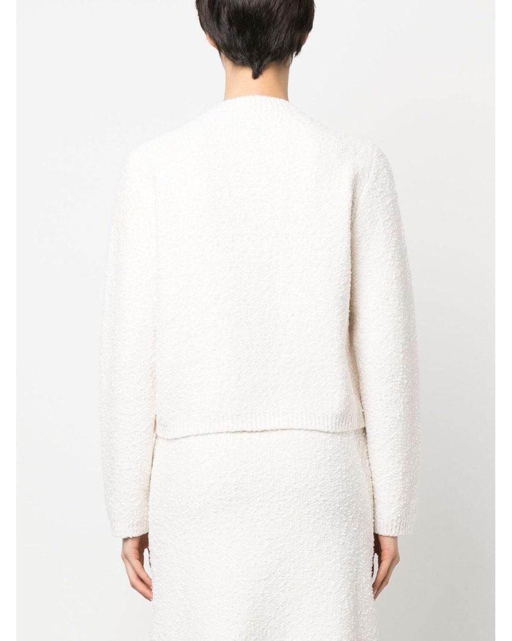 Lanvin White Rd Nk Ls Embroidered Cardi