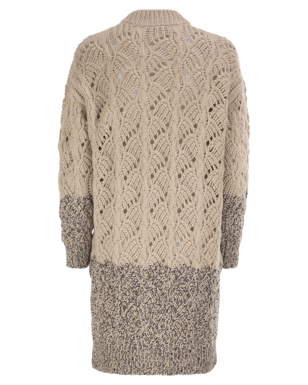 Fabiana Filippi Natural Long Openwork Wool, Silk And Cashmere Cardigan