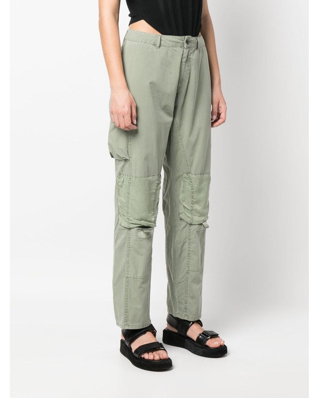 John Elliott Green Mid-Rise Straight-Leg Work Trousers