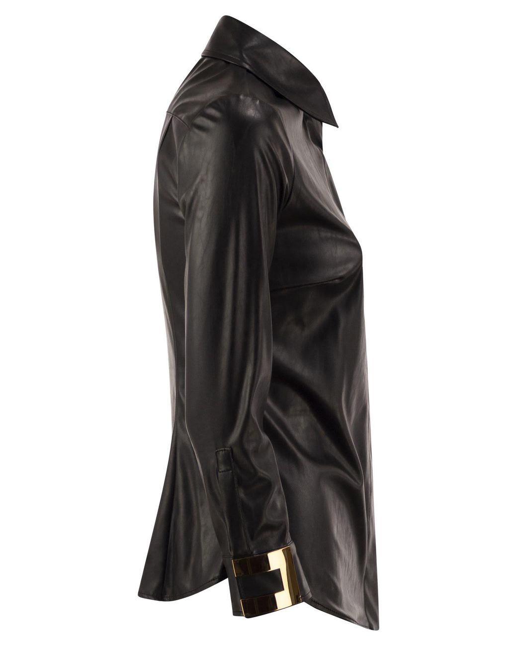Elisabetta Franchi Black Leather-Effect Shirt With Jewel Cuffs