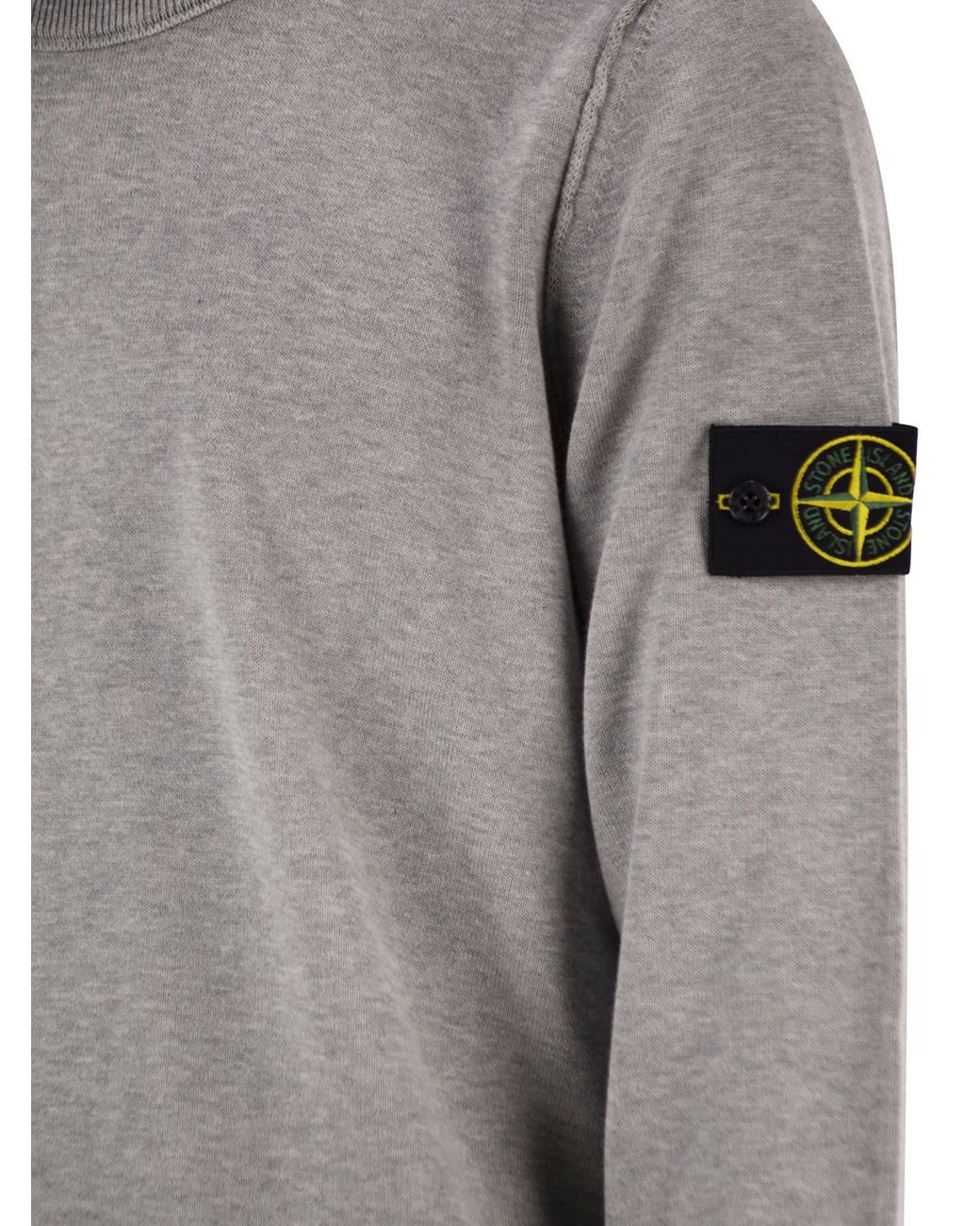 Stone Island Gray Crew Neck Jumper With Small Lapel for men
