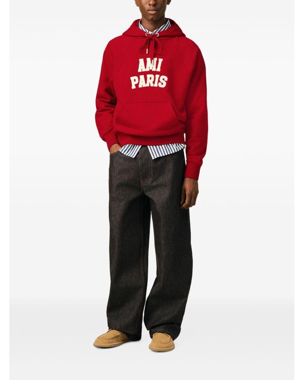 AMI Red Logo Cotton Hoodie