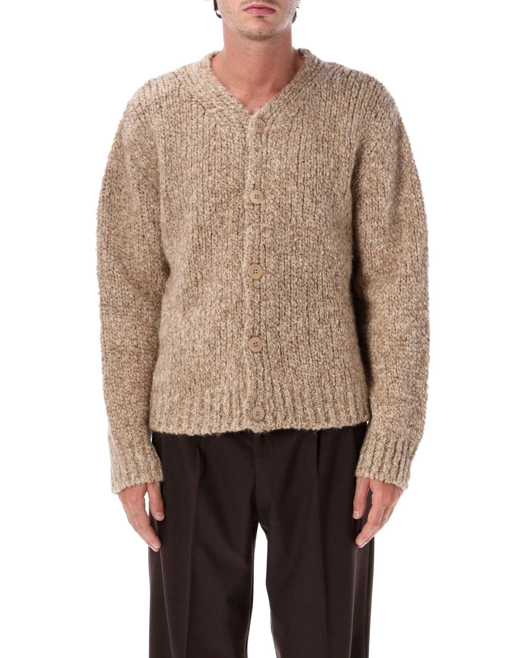 sunflower Natural John Textured Italian Wool & Alpaca Cardigan With Subtle V-Neck And Corozo Buttons for men
