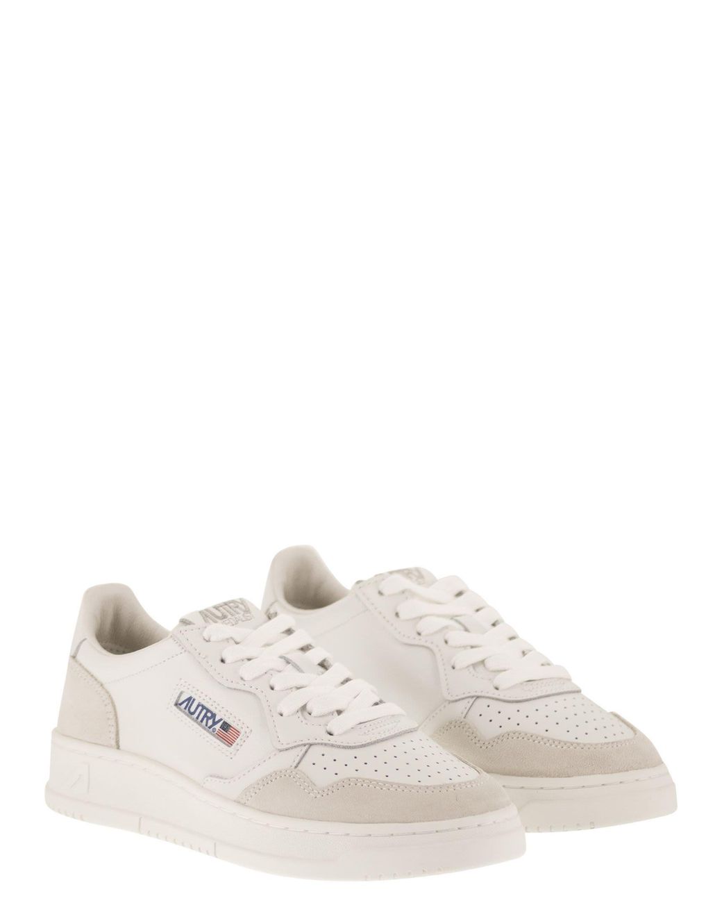 Autry White Medalist Low Leather And Suede Sneakers