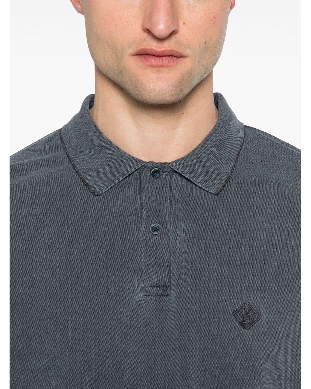 Herno Blue Logo Cotton Polo Shirt for men